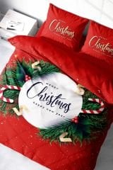 Yılbaşı Süsü Merry Christmas Çift Kişilik 3D Nevresim Takımı Pamuk Saten