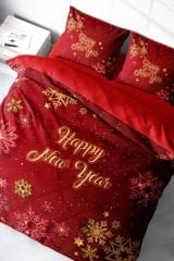 Yılbaşı Süsü Merry Christmas Çift Kişilik 3D Nevresim Takımı Pamuk Saten Kar Kristalleri