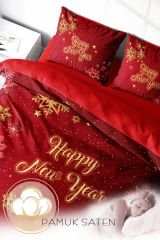 Yılbaşı Süsü Merry Christmas Çift Kişilik 3D Nevresim Takımı Pamuk Saten Kar Kristalleri