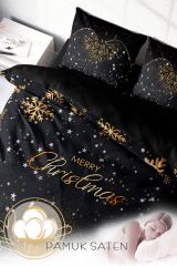 Yılbaşı Süsü Merry Christmas Çift Kişilik 3D Nevresim Takımı Pamuk
