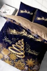 Yılbaşı Süsü Merry Christmas Çift Kişilik 3D Nevresim Takımı Pamuk