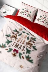 Yılbaşı Süsü Merry Christmas Çift Kişilik 3D Nevresim Takımı Pamuk