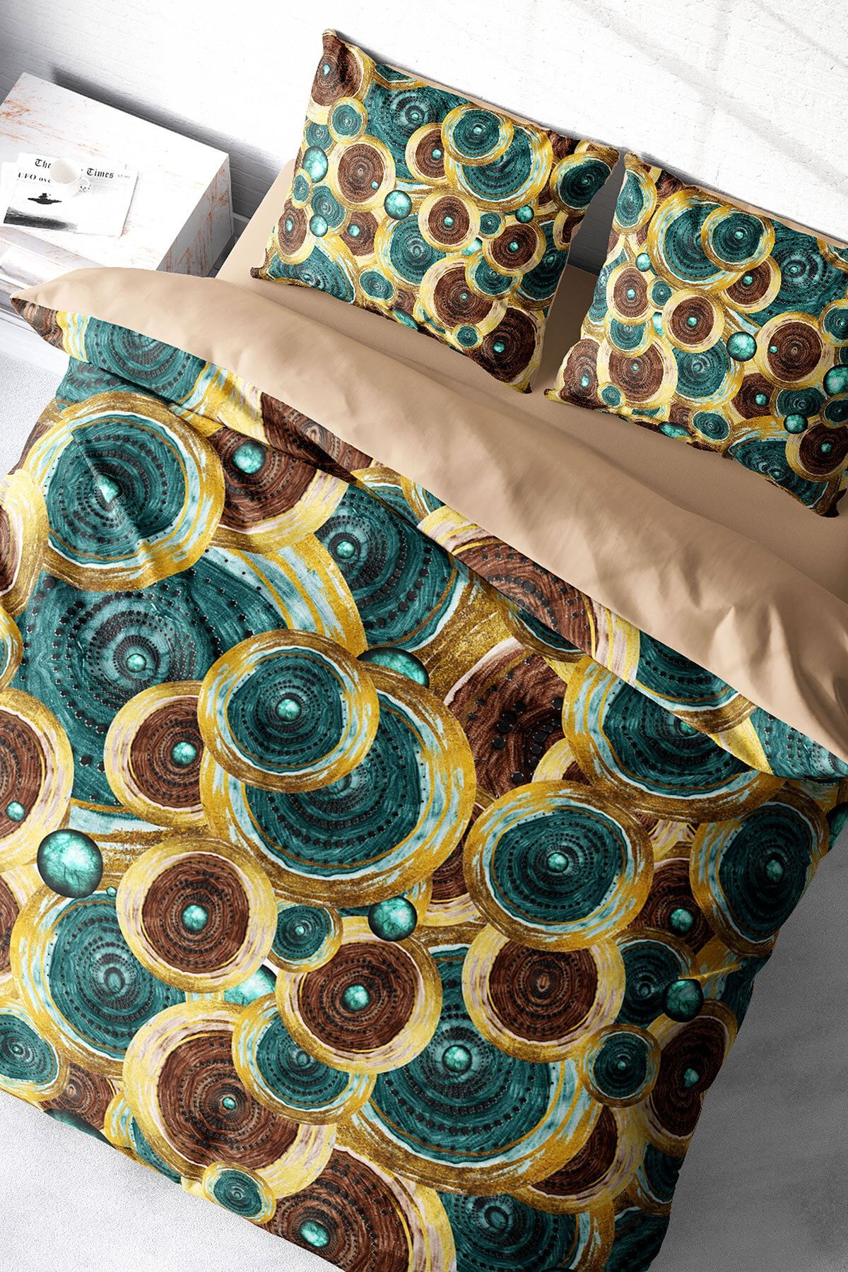 Vintage Design 3d Pamuk Saten Çift Kişilik Nevresim Takımı