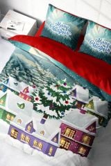 Yılbaşı Süsü Merry Christmas Çift Kişilik 3D Nevresim Takımı Pamuk