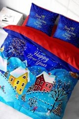 Yılbaşı Süsü Merry Christmas Çift Kişilik 3D Nevresim Takımı Pamuk Saten Snow