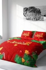 Yılbaşı Süsü Merry Christmas Çift Kişilik 3D Nevresim Takımı Pamuk Saten Cookie