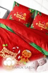 Yılbaşı Süsü Merry Christmas Çift Kişilik 3D Nevresim Takımı Pamuk Saten Cookie