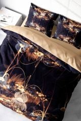 Brown Lotus 3d Pamuk Saten Çift Kişilik Nevresim Takımı