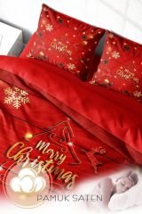 Yılbaşı Süsü Merry Christmas Çift Kişilik 3D Nevresim Takımı Pamuk Pine Tree Deers