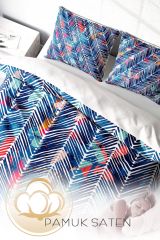 Blue Pattern 3d Pamuk Saten Çift Kişilik Nevresim Takımı